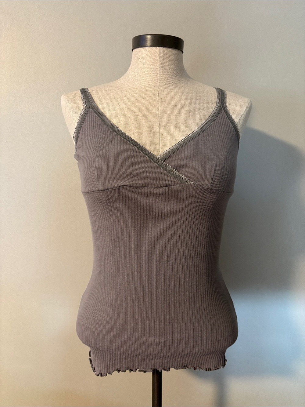 Energie Ribbed Cross-Front Cami in Gray